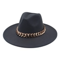 Detailed view of the wide brim fedora featuring a decorative rose gold cuban chain link - Adult (57-60cm) / Dark Gray