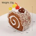 Chocolate Swiss roll cake model with cherry and cream topping, 33g realistic fake food - Brown Swiss Roll / Without Magnet