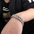 Icy silver 15mm diamond-set Cuban link bracelet on wrist for a bold hip hop style look - 18cm (7 inch) / Silver