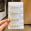 Set of four gold-plated safety pins with white pearls and sparkling spacers for clothing - Style 13 - No.14 Set 4 Pcs