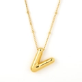 Polished gold 3D puffy initial V pendant necklace with sleek beaded chain style - Gold - V