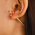 Gothic gold sword stud earring for women with red crystal rhinestones and punk dagger design - 1Pc KC Gold Red Rhinestone Sword (N-626)