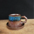 Japanese style ceramic coffee cup and saucer set with blue and yellow glaze finish - Blue Spray Coffee Cup + Saucer 310ml / Universal