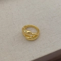 Detailed view of a gold double-layer minimalist ring on a soft linen fabric background - Adjustable Open / Gold Multi-Water Drop Wrap Ring