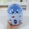 Mini poubelle de bureau bleu clair avec dôme transparent et motifs de chat de dessin animé - Bleu avec Autocollant / Bleu