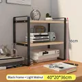 2-tier black metal and walnut wood desk organizer shelf, 40x20x36cm kitchen storage rack - 40cm 2-Tier Black Frame + Light Walnut