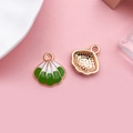 Golden alloy shell pendant with green and white gradient enamel finish for DIY jewelry - Green Shell 16x17mm