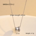 Detalle de dimensiones del collar de acero plateado con colgante de circón redondo - Oro de 18K / Longitud de la cadena 47cm / Plateado (NMSN-E719-2)