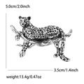 Silver leopard on tree branch enamel brooch with black spots and 5.0cm size detail - Silver
