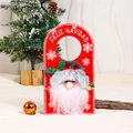 Red Santa Claus Feliz Navidad wooden door hanger with bells and glitter leaves - Santa Door Handle Pendant