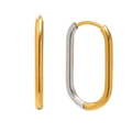 Two-tone geometric rectangular hoop earrings in polished gold and silver stainless steel - Two Colors
