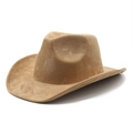 Classic camel faux suede wide brim fedora cowboy hat with a cattleman crease design - M (56-59cm) / Camel (Suede)