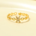 Minimalist S925 silver open ring with gold letter X design and pavé cubic zirconia - Gold-Letter X