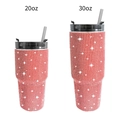 Red rhinestone studded vacuum tumblers in 20oz and 30oz sizes with straws - Red