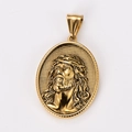 Oval 18k gold plated 304 stainless steel pendant featuring a relief portrait of Jesus - Jesus Portrait Relief Style (Style 8)