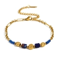 Retro 18K gold plated stainless steel bracelet with blue natural stones and adjustable chain - Dark Blue Stone Texture Style (Gold-2) / Gold-Lapis Lazuli (Gold-2)