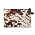 Portable cow print makeup bag with black zipper and brown animal pattern on white fabric - Brown & White Cow-17