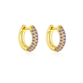 925 silver hoop earrings with gold plating and double row purple zircon inlay - Gold with Purple Stone