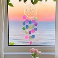 Handmade shell dream catcher wind chime with colorful discs and moon star metal charms - Finished Product / Star Jade Shell-Colorful