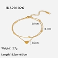 Detail of 18K gold heart pendant with layered oval bead chain including size specifications - Gold Double Layer Heart Bead Chain Style (JDA201026)