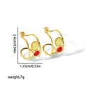 French vintage 18K gold plated C-shape earrings with three colored oval gemstones - Three-color Gemstone Gold Geometric Style (TE6465)