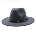 Detail of dark grey wool felt hat with black ribbon featuring gold round stud accents - Size M (56-58cm) / Dark Gray