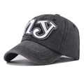 Berretto da baseball classico in cotone grigio scuro lavato con logo NY ricamato bianco - Regolabile / Nero