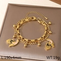 Gold double-layer mother and child pendant bracelet with heart and pink accents - Mother Baby Interaction Silhouette Style (KB203680-Z)