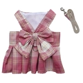 Harnais robe écossaise rose pour chien avec laisse assortie pour petits animaux - M / Ensemble Robe Rose Foncé