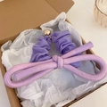 Purple lily style hair scrunchie with woven bow and gold bead detail in a gift box - 20# Scrunchie-Purple