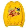 Yellow Gulf of Mexico beach hoodie with vintage palm tree and sunset graphic print - Yellow