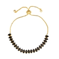 Adjustable gold bracelet featuring marquise-cut black zircons and sliding clasp - Black