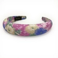 Detail of bohemian floral padded headband with pink and purple flower pattern fabric - Pink and Purple Pastoral