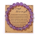 Purple natural stone bead bracelet 8mm on a kraft card with inspirational text - Purple Crystal