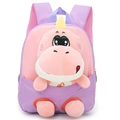 Pink and purple cartoon dinosaur backpack for toddlers with plush toy and mesh straps - Purple