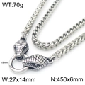 Vintage silver dragon scale bone chain with dual snake head ring buckle for men - Steel Color Snake Head / 45cm