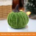Green velvet harvest pumpkin decoration, 8cm diameter, faux festive autumn ornament - Small Flocked Pumpkin Green
