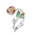 Silver rotating butterfly ring with colorful enamel lollipop and clear zircon stone - Rose Gold AJ729 Lollipop Butterfly