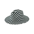 Classic black and white houndstooth wool fedora hat with vintage jazz style flat brim - Adult 58cm One Size / Black and White Houndstooth Woolen Style