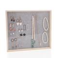 Gray velvet jewelry organizer with solid wood frame for necklaces and earrings - Flat Style / Grey Velvet