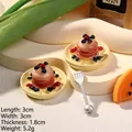 Miniature resin pancake model for DIY dollhouse with syrup and berries, 3x3 cm size - Yellow Plate Blueberry Pudding