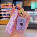 Kuromi themed purple camera keychain with soft strap, golden bell and lucky charms - Glowing Camera-Purple Devil Rabbit