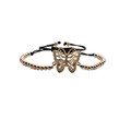 Bracciale farfalla regolabile con perline di metallo e intarsio di zirconi - Perline Colorate Farfalla Corda Nera / Perline Tricolori Miste Corda Nera