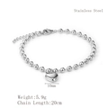 Bracciale a sfere in acciaio inossidabile argento con ciondolo a cuore e moneta - Stile Cuore (LB1167) / Argento