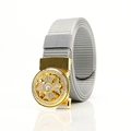 Gray canvas belt for men featuring a gold-toned rhinestone cross automatic buckle - Gold F151 Round Rhinestone Cross (Grey)