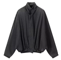 Camicia chic a pois bianchi e neri con elegante fiocco al collo e leggero tessuto in chiffon - XS / Top Nero a Pois