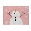 Pink Christmas placemat with snowman print and snowflakes on rustic linen texture - CD27-14 (Pink Snowman)