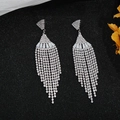 Silver-toned chandelier earrings with long rhinestone tassels for parties - Silver Chandelier Style Rhinestone Tassel (538)