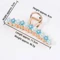 Golden alloy shark hair clip with blue flowers and pearls for thick hair styling - HS02265 Blue
