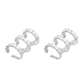 Macro detail of silver layered ear cuffs featuring rows of sparkling inlaid cubic zirconia - Triple Layer Square Zirconia Ear Cuff-Silver